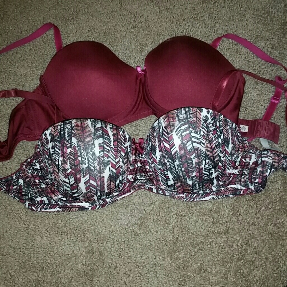 Set of 2 Maroon 34C Pushup Bras